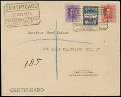 Ed. 7+316+317 - 1930. Carta Cda Correo Certificado Con Mat. Especial “Certificado Exposición Filatélica Nacional" - Barcelone