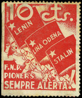 Ed. ** 567 “Pioners Sempre Alerta. 10cts.”(rojo) - Spanish Civil War Labels