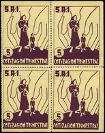 Ed. *** 1218 Edifil Bl. De 4. “S.R.I. 5 Ptas.” Violeta.Raro - Spanish Civil War Labels