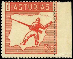 Ed. *** 1 ASTURIAS. Variedad Dentado Muy Desplazado. Raro. - Verschlussmarken Bürgerkrieg