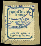 Ed. 1 Jaen.LA CAROLINA. “Socorro Para El Frente De Madrid” 5Cts. Azul. Muy Raro. - Spanish Civil War Labels