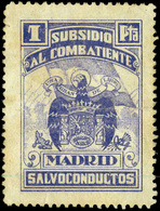 Ed. ** 34 MADRID. “Subsidio Al Combatiente-Salvoconductos. 1Pta.” Azul. Escaso. - Vignetten Van De Burgeroorlog