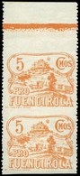 Ed. *** All. 4 Par. Málaga.FUENGIROLA. Pareja Vertical. Variedad S/dentar. Borde Hoja. Lujo - Spanish Civil War Labels