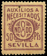 * S/Cat. SEVILLA. “Auxilio A Necesitados 50Cts.” Color Violeta. - Viñetas De La Guerra Civil