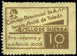 Ed. * 6 TOLEDO. “Pro Asistencia Social. 10Cts.” Color Marrón. Raro - Viñetas De La Guerra Civil