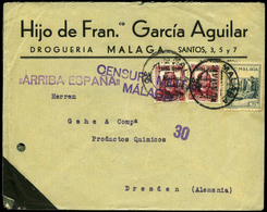 Local Málaga 1937. Carta Cda Con Publicidad Ilustrada En Reverso “Dolor De Cabeza Jaquecas.....” Precioso. - Nationalistische Uitgaves