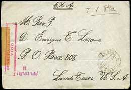 Carta Cda Sin Sellos (tasada Con 1 Pta) Con Fechador “Burgo De Osma 10/02/37” A Texas Con C. Militar De Vigo - Emissions Nationalistes