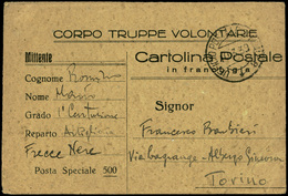 T.P. Tarjeta Con Franquicia “Corpo Truppe Volontarie” Fechador “Frente De Madrid 9/3/1939” Cdo A Italia. Preciosa. - Cartas & Documentos