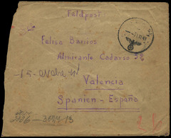 1941. De Valencia A Feldpost 15303 “Regimiento De Infanteria 263. 8ª Cia De Ametralladoras Reutilizada Y Remitida…" - Lettres & Documents
