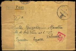 2/XI/42 De Rusia A Valencia. Feldpost 26341C “250 Rgto. Artilleria. 4ª División” + Marca “SP” Color Rojo Y Pequeña - Storia Postale