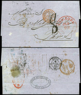 1853. Carta Encaminada De La Habana A New York Y Por Paquebot A Paris. Diversas Marcas - Cuba (1874-1898)