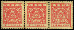 Ed. *** Correo Insurrecto 4 Tira 3 Variedad 1 Sello Estrella Tapada (posición 148 Pliego). Lujo. - Philipines