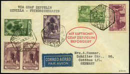 Ed. 116-115-114(2) - 1930. Zeppelín. Carta Con 6 Sellos De Marruecos Y Matasellados A La Llegada A Sevilla - Marocco Spagnolo