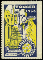 0 S/Cat. Viñeta Azul Y Amarillo “Tanger 1936-1-2-3- Mayo, 4ª Conferencia Del Distrito Internacional” - Andere & Zonder Classificatie