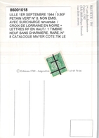 LIBERATION LILLE 1 09 44 TIMBRE NEUF 0F80 PETAIN VERT NON EMIS SURCHARGE CROIX DE LORRAINE NOIRE RF EN HAUT - Liberation