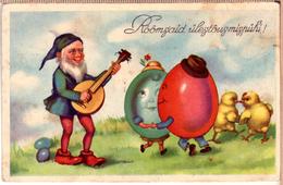 Easter Dwarf With Guitar Zwerg, Kobold - Vintage-1939 - IL Photo Postcard - Ostern