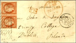 Grille Sans Fin / N° 5 Paire Belles Marges Càd PARIS (60) Sur Lettre Pour Dublin. 1852. - SUP. - R. - 1849-1850 Cérès