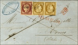 PC 2855 / N° 1 (paire, 1 Ex. Pd) + N° 6 Belles Marges Sur Lettre De Sedan Pour Rome, Au Verso Càd De Passage PARIS (60)  - 1849-1850 Ceres