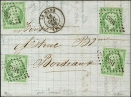 PC 1855 / N° 12 (4 Ex Aux 4 Coins Avec Très Rare Nuance Vert-lumière). Càd T 15 LE MANS (71). 1856. - TB / SUP. - R. - 1853-1860 Napoléon III
