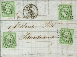 PC 1855 / N° 12 (4 Ex Aux 4 Coins Avec Très Rare Nuance Vert-lumière). Càd T 15 LE MANS (71). 1856. - TB / SUP. - R. - 1853-1860 Napoleone III