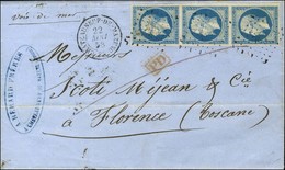 PC 784 / N° 14 Bande De 3, Belles Marges Càd T 15 CHATEAUNEUF-DE-MAZENC (25) Sur Lettre Pour Florence. 1858. - TB / SUP. - 1853-1860 Napoleon III