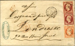 Losange DS3 / N° 16 + 17 Paire Càd DS3 PARIS DS3 (60) Sur Lettre 5 Ports Pour Londres. 1855. - TB / SUP. - R. - 1853-1860 Napoléon III