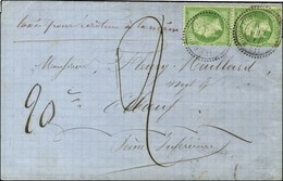 Càd T 22 ROQUEFORT-S-SOULZON (11) / N° 20 Paire Sur Lettre Insuffisamment Affranchie Pour Elbeuf Taxée 20 C. 1864. - TB  - 1862 Napoléon III.