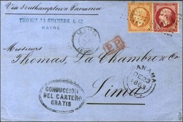 GC 1769 / N° 23 + 24 Belle Nuance Carmin Foncé Càd LE HAVRE / LE PORT Sur Lettre Pour Lima. 1863. - TB / SUP. - 1862 Napoléon III.