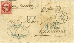 Ancre / N° 24 Càd Octo CUBA / * 18 OCT. 68 Sur Lettre De Santiago De Cuba Pour Barcelone, Au Recto Et à L'arrivée Taxe 1 - 1862 Napoléon III.