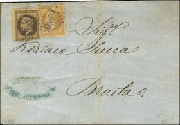 GC Bleu 5087 / N° 28 + 30 Sur Lettre De Constantinople Acheminée Jusqu'à Ibraïla Et Oblitérée à L'arrivée, Au Verso Càd  - 1863-1870 Napoléon III. Laure