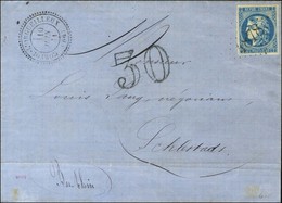 GC 4878 / N° 46 Càd T 24 CORVOL-L'ORGUEILLEUX (56) Sur Lettre Pour Schlestadt, Au Recto Taxe 30 DT Noire. 1871. - TB / S - 1870 Bordeaux Printing