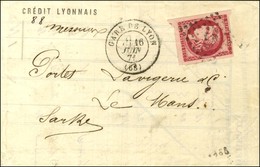 Losange Ambulant LP / N° 49 Càd T 17 GARE DE LYON (68) Sur Lettre 3 Ports Pour Le Mans. 1871. - TB. - R. - 1870 Ausgabe Bordeaux