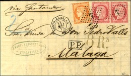 Ancre / N° 38 + 57 Paire Càd Octo PORTO-CABELLO / * 14 MAI 75 Sur Lettre 2 Ports Pour Malaga, Au Recto Taxe 8 Rs, Au Ver - 1871-1875 Cérès