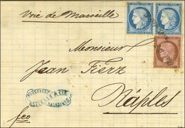 Grille COI POSTALI FRANCESI / N° 58 + 60 (2) Sur Lettre De Salonique Pour Naples. 1874. - TB. - R. - 1871-1875 Cérès