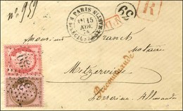 Etoile 39 / N° 57 + 58 Càd PARIS / R. DES ECLUSES St MARTIN Sur Lettre Recommandée Pour Metzervisse. 1874. - SUP. - R. - 1871-1875 Cérès