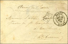 Càd PARIS / SENAT 28 SEPT. 70 + P.P. Sur Lettre Sans Texte En Franchise Militaire Pour Toulouse, Au Verso Càd D'arrivée  - Krieg 1870