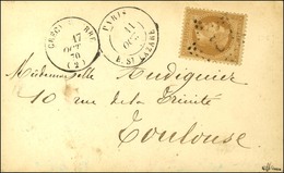 Etoile 2 / N° 28 Càd PARIS / R. St LAZARE 11 OCT. 70 Sur Carte Pour Toulouse, Au Recto Càd De Passage CRECY-S-SERRE (2)  - Guerre De 1870