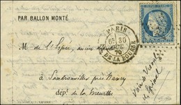 Etoile 1 / N° 37 Càd PARIS / PL. DE LA BOURSE 30 OCT. 70 Sur Lettre PAR BALLON MONTE Pour Sandronviller Près Nancy (zone - War 1870