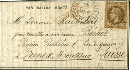Etoile 20 / N° 30 Càd PARIS / R. St DOMque St Gn 56 4 NOV. 70 Sur Dépêche-Ballon N° 3 Pour Montreux, Au Verso Càd De Pas - War 1870