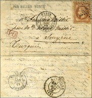 Etoile 18 / N° 31 Càd PARIS / R. D'AMSTERDAM 17 NOV. 70 Sur Lettre PAR BALLON MONTE Adressée Au Bureau Français De Smyrn - Guerre De 1870