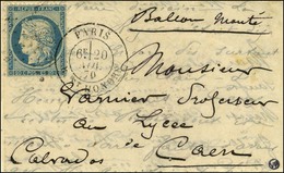 Etoile 11 / N° 37 Càd PARIS / R. St HONORE 20 NOV. 70 Sur Lettre Pour Caen, Au Verso Càd De Passage PARIS A CHERBOURG 28 - Guerre De 1870