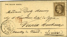 Etoile 5 / N° 30 Càd PARIS / R. DE BONDY 8 DEC. 70 Sur Gazette Des Absents N° 14 Pour Montreux, Au Verso Càd D'arrivée 2 - Guerre De 1870