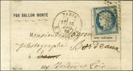 Etoile 25 / N° 37 Càd PARIS / R. SERPENTE 16 DEC. 70 Sur Lettre PAR BALLON MONTE Adressée à M. Dagron, Photographe à Tou - Guerre De 1870