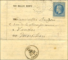 Etoile 38 / N° 29 Càd PARIS / R. DES FEUILLANTINES 27 DEC. 70 Sur Lettre PAR BALLON MONTE Pour Vannes, Au Verso Càd D'ar - Guerre De 1870