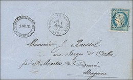 GC 2671 / N° 37 Càd T 17 NOGENT-S-VERNISSON (43) 1 AVRIL 71 Sur Lettre Avec Texte Daté De Paris Le 1 Avril 1871 Acheminé - Guerre De 1870