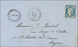 GC 2671 / N° 37 Càd T 17 NOGENT-S-VERNISSON (43) 1 AVRIL 71 Sur Lettre Avec Texte Daté De Paris Le 1 Avril 1871 Acheminé - Guerra Del 1870