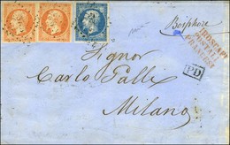 PC 3708 (Les Dardanelles) / N° 14 + 16 (2) Mention Manuscrite De Paquebot '' Bosphore '' Sur Lettre Pour Milan, Au Verso - Schiffspost