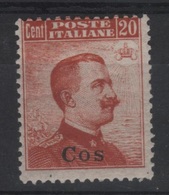 1917 Egeo Coo Cos 20 C. MH Sassone Nr.9 Senza Filigrana - Egeo (Stampalia)