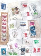 LOT 300 TIMBRES SUR DECOUPES D'ENVELOPPES -scans Joints -MONDE Dont France Allemagne Suisse Espagne Italie Amériques Etc - Vrac (max 999 Timbres)