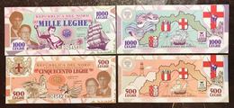 REPUBBLICA DEL NORD 500 + 1000 LEGHE 1993 Federalismo Dei Popoli Imperia Savona Genova La Spezia Lotto 2174 - 100 Lire